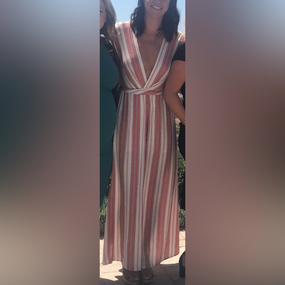 Striped Jumpsuit in Coral and White